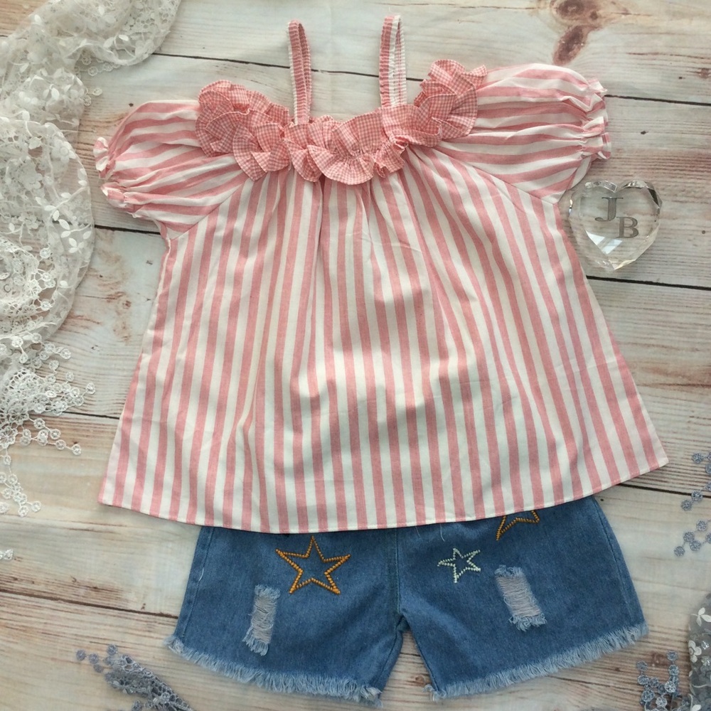 Boutique Girls Trendy Stripes & Denim